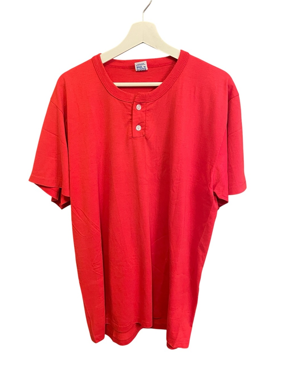 Vintage Red Russell Athletic Henley T-shirt Size XXL Made in USA Single Stitch